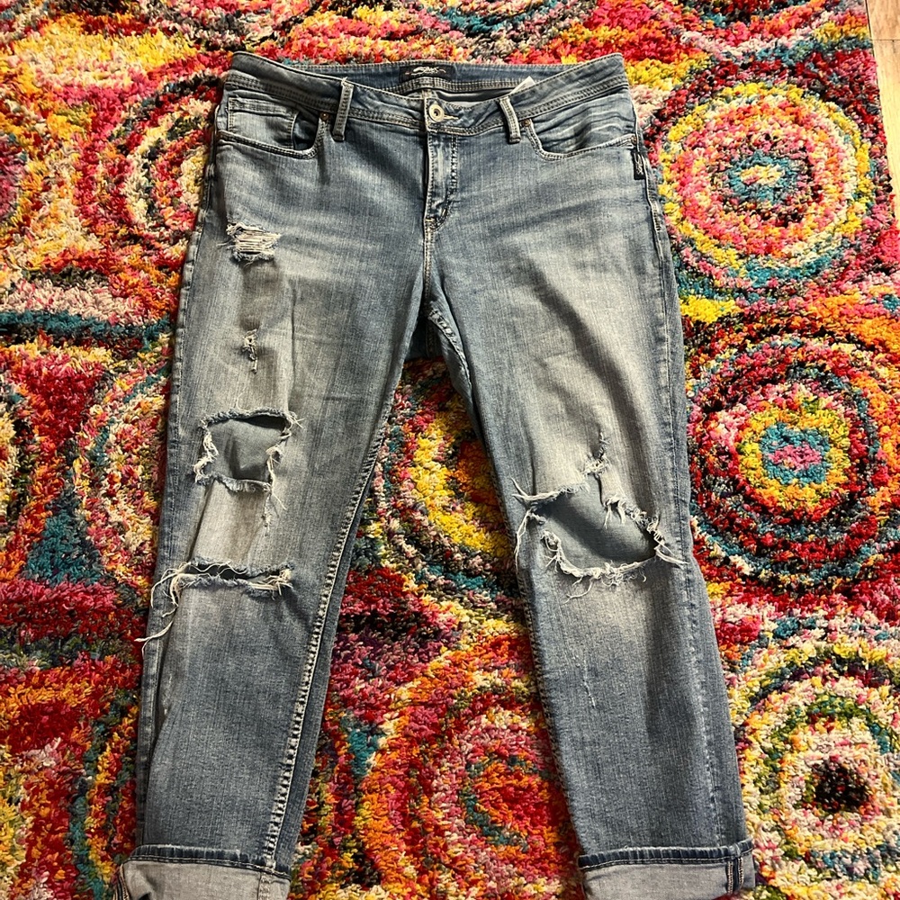 Silver Jeans Suki Ankle Slim Ripped Boyfriend Jeans - Light Blue